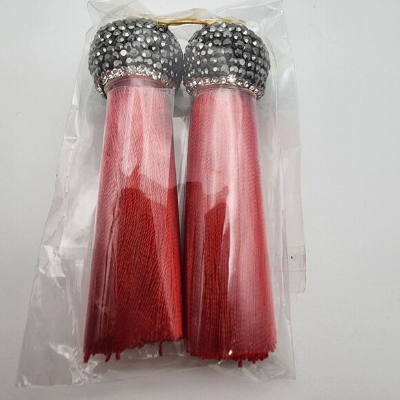 NIB Molly Phillips Jacqueline Red Tassel & Rhinestone Earrings - Picture 2 of 2
